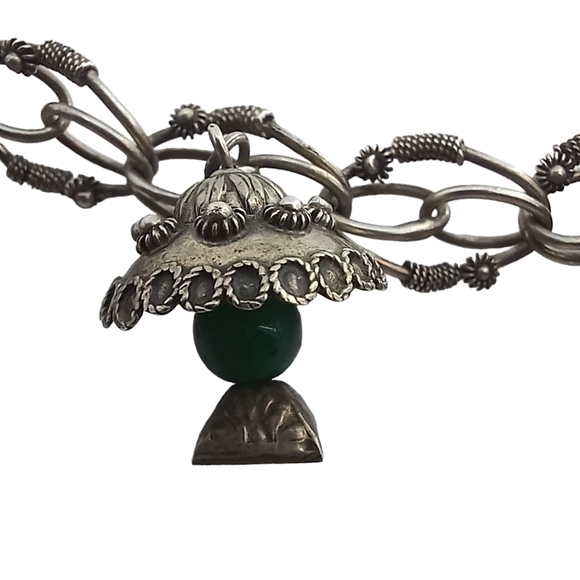 Vintage Entruscan Rare 5 Charm Bracelet 800 Silver Antique Blue Castlecore - Picture 5 of 12